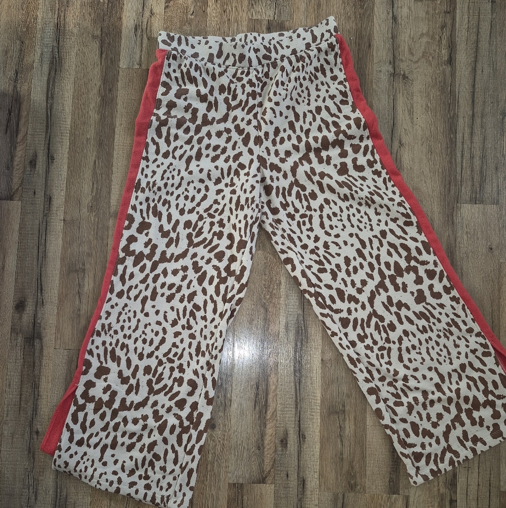 Leopard Print Wide-Leg Pants with Red Side Stripes